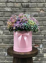Цветочная композиция из Гипсофила и Розы в шляпной коробке в Заводоуковске