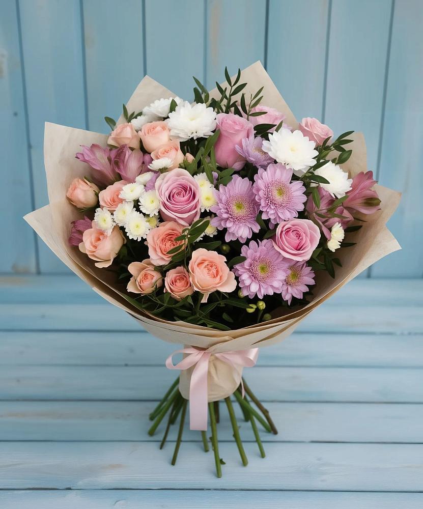 Букет цветов из: Хризантемы, Розы и Альстромерии в Заводоуковске