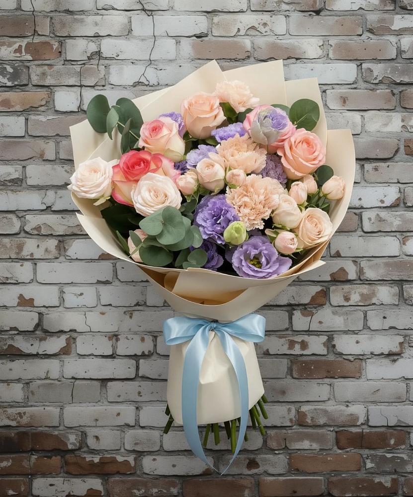 Букет цветов из: Розы, Лизиантусы и Гвоздики в Заводоуковске