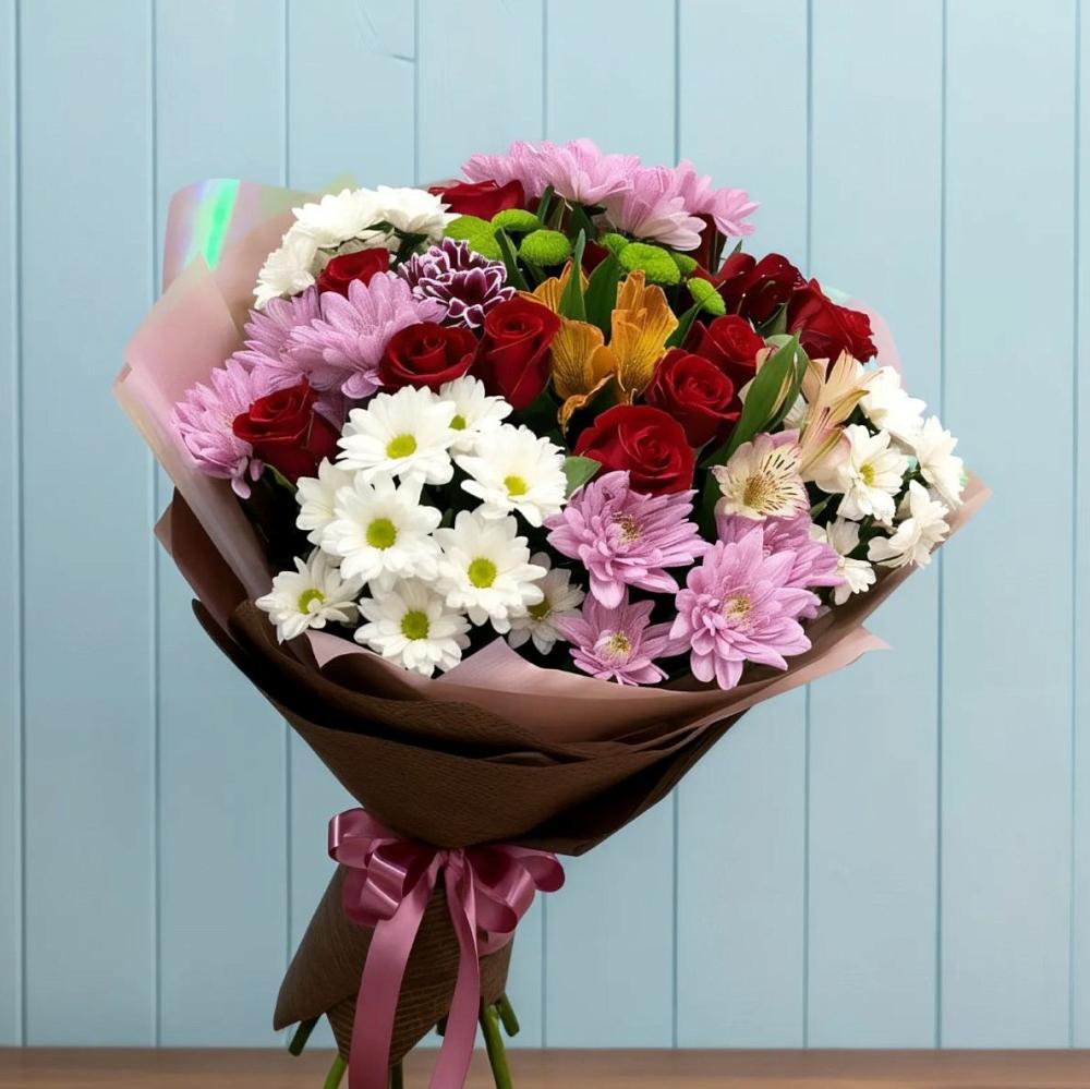 Букет цветов из: Розы, Хризантемы и Альстромерии в Заводоуковске