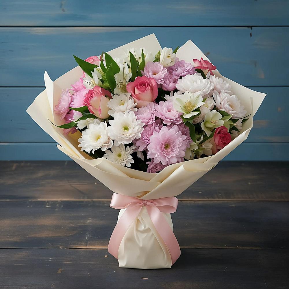 Букет цветов из: Хризантемы, Альстромерии и Розы в Заводоуковске